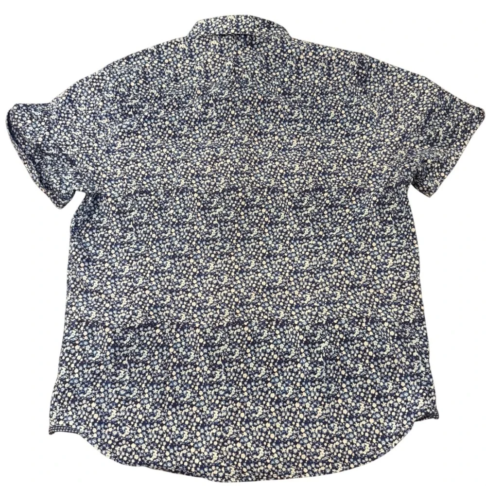 Robert Graham Modern Americana Floral‎ Shirt XL Blue Tailored Fit Short Sleeve